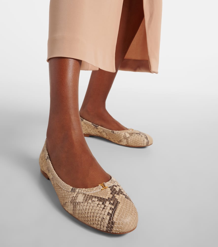 Shop Chloé Marcie Snake-effect Leather Ballet Flats In Beige