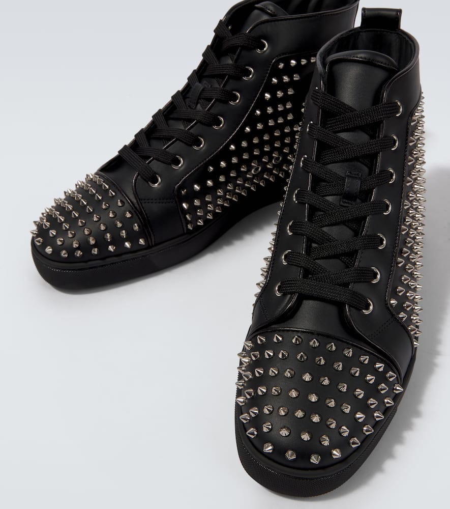 Christian Louboutin Louis Spikes Leather Sneakers In Black