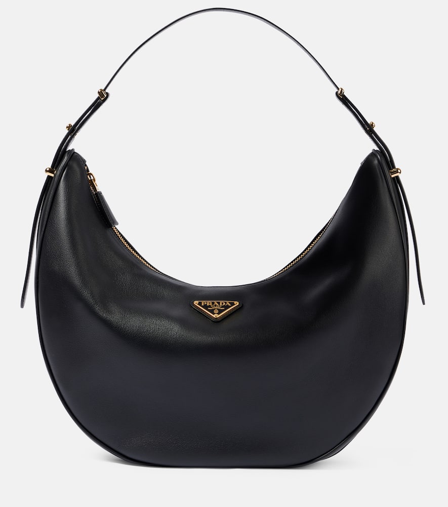 Prada Rounded Shoulder Bag With Gold-tone Hardware In Black