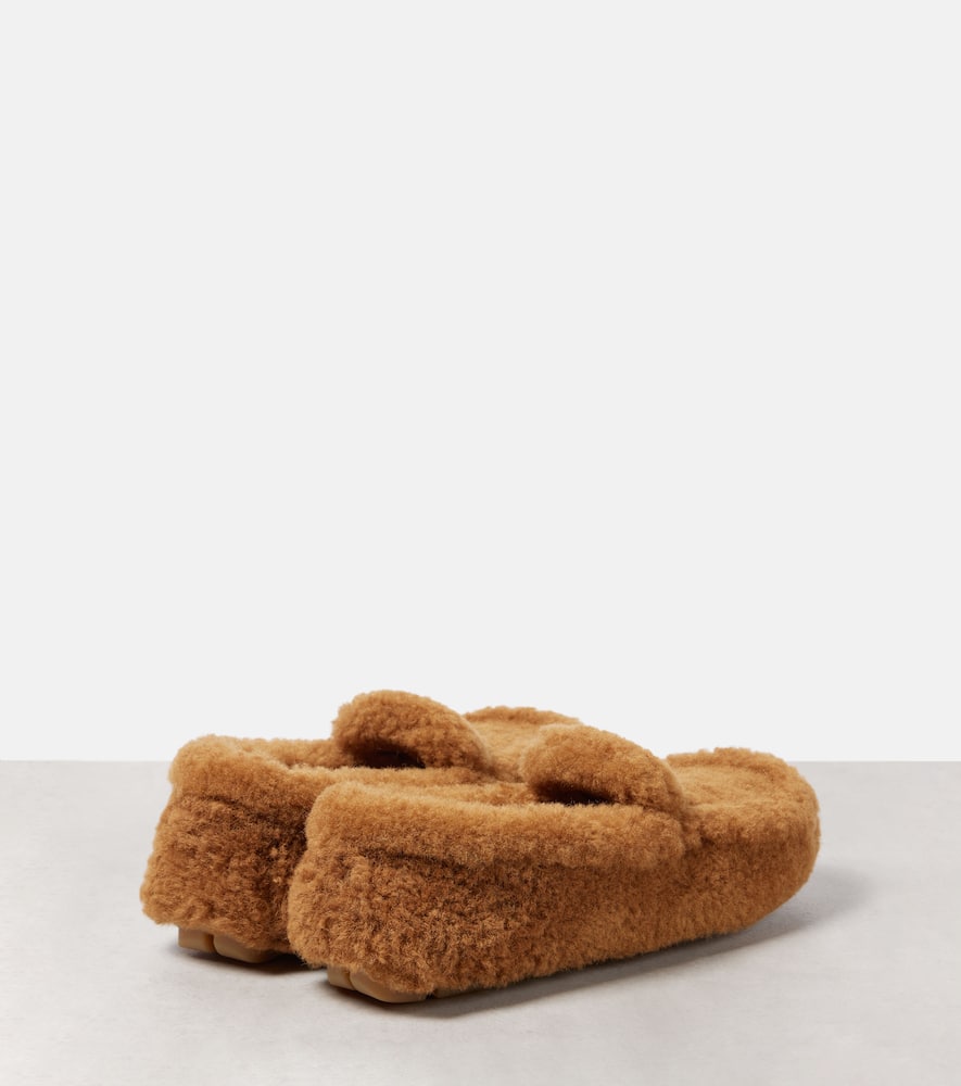 Prada Shearling Driving Loafers In Brown
