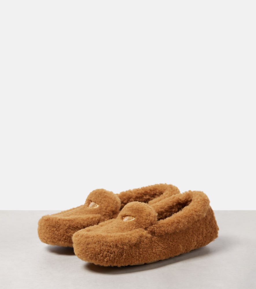Prada Shearling Driving Loafers In Brown