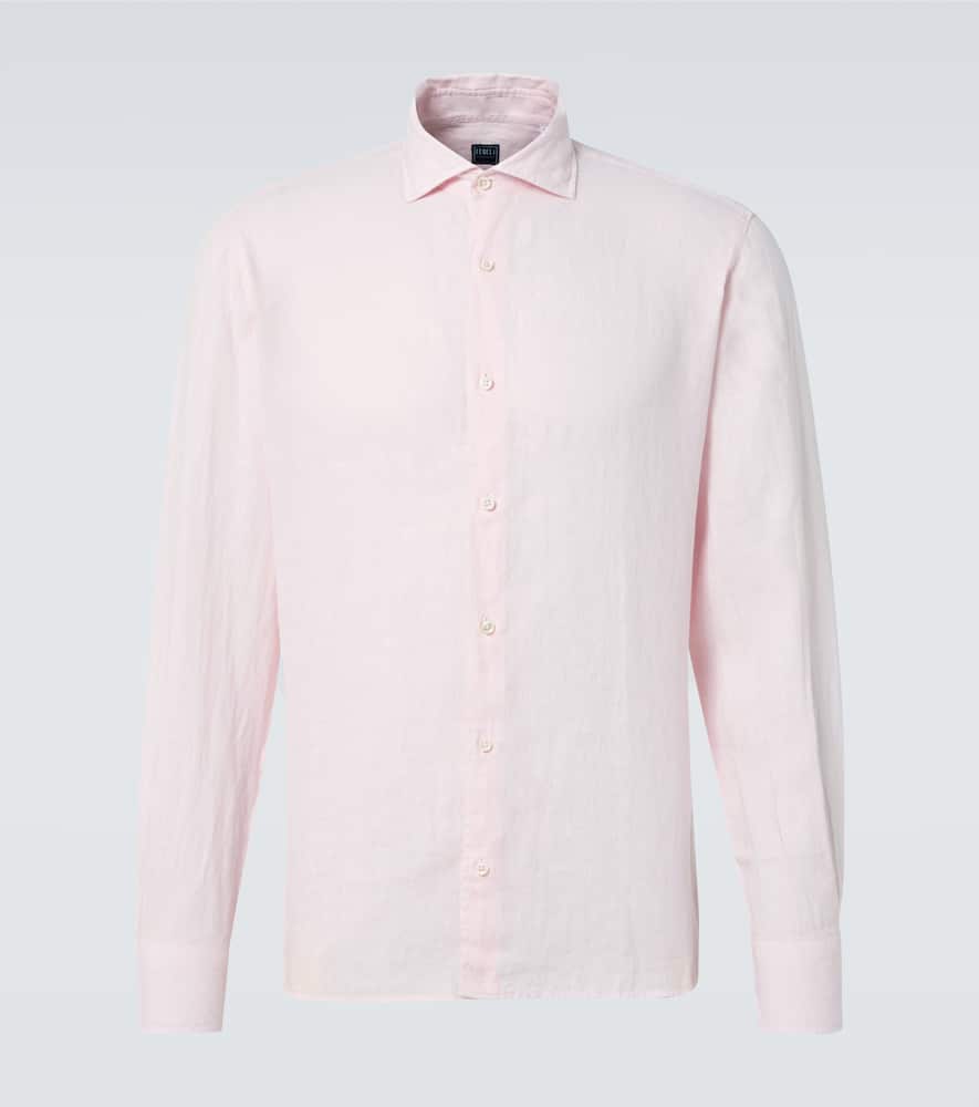 Fedeli Linen Oxford Shirt In Pink