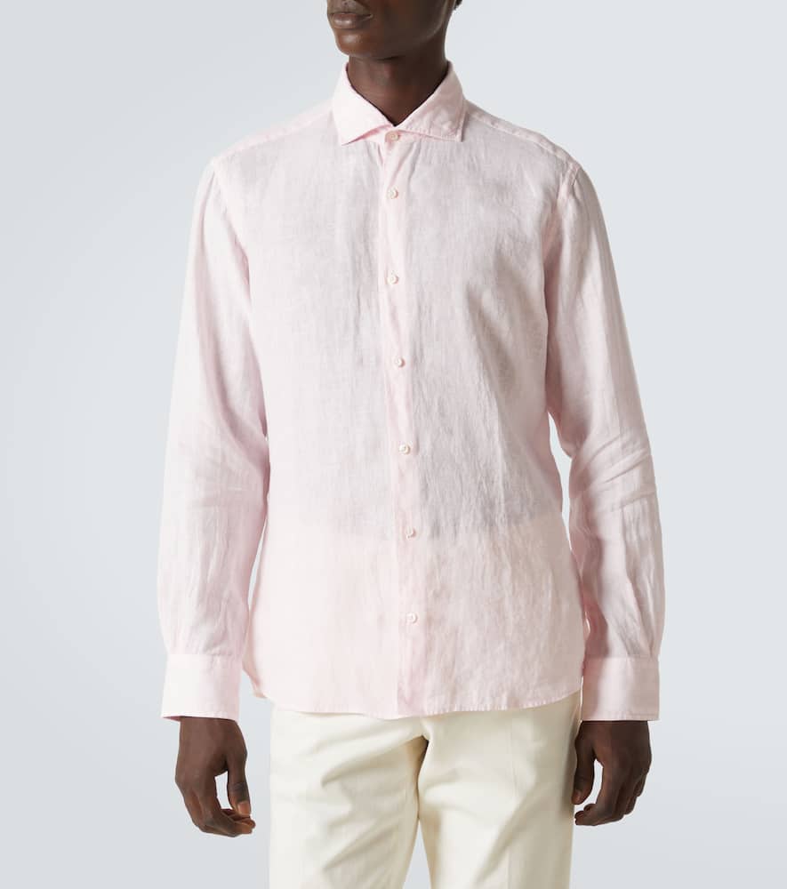 Fedeli Linen Oxford Shirt In Pink
