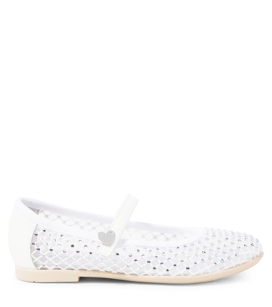 Monnalisa Mary-jane-ballerinas Aus Mesh Mit Kristallen In Weiss