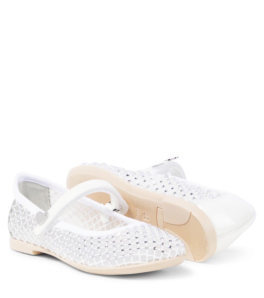 Monnalisa Mary-jane-ballerinas Aus Mesh Mit Kristallen In Weiss