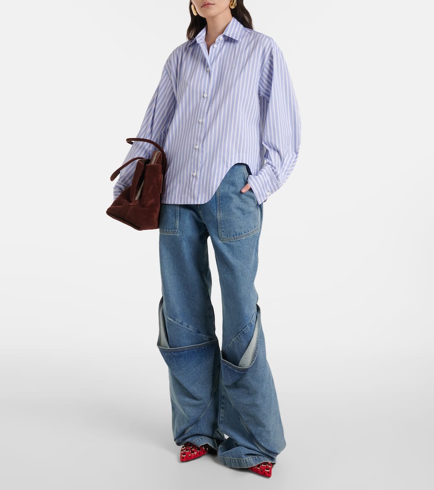 Attico Blue And White Striped Oversized Cotton Shirt In Blue