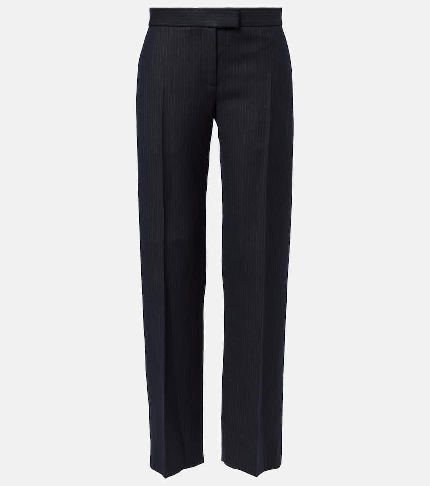 Khaite Lenn Pinstripe Wool-blend Straight Pants In Blue
