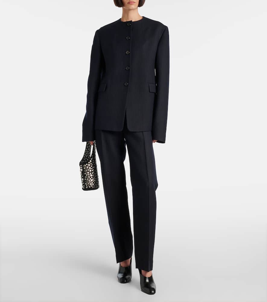 Khaite Lenn Pinstripe Wool-blend Straight Pants In Black