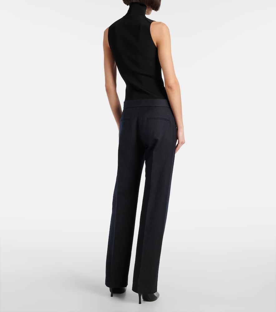 Khaite Lenn Pinstripe Wool-blend Straight Pants In Black