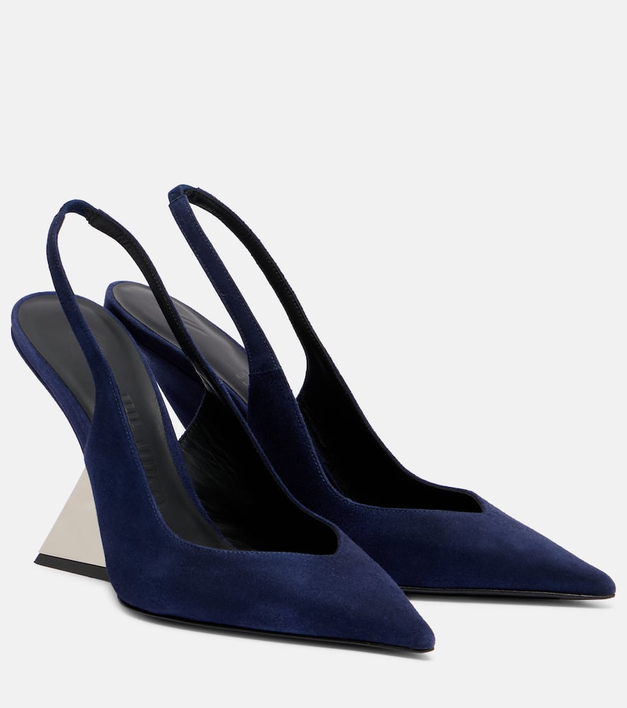 Attico Cheope 105 Suede Slingback Pumps In Blue