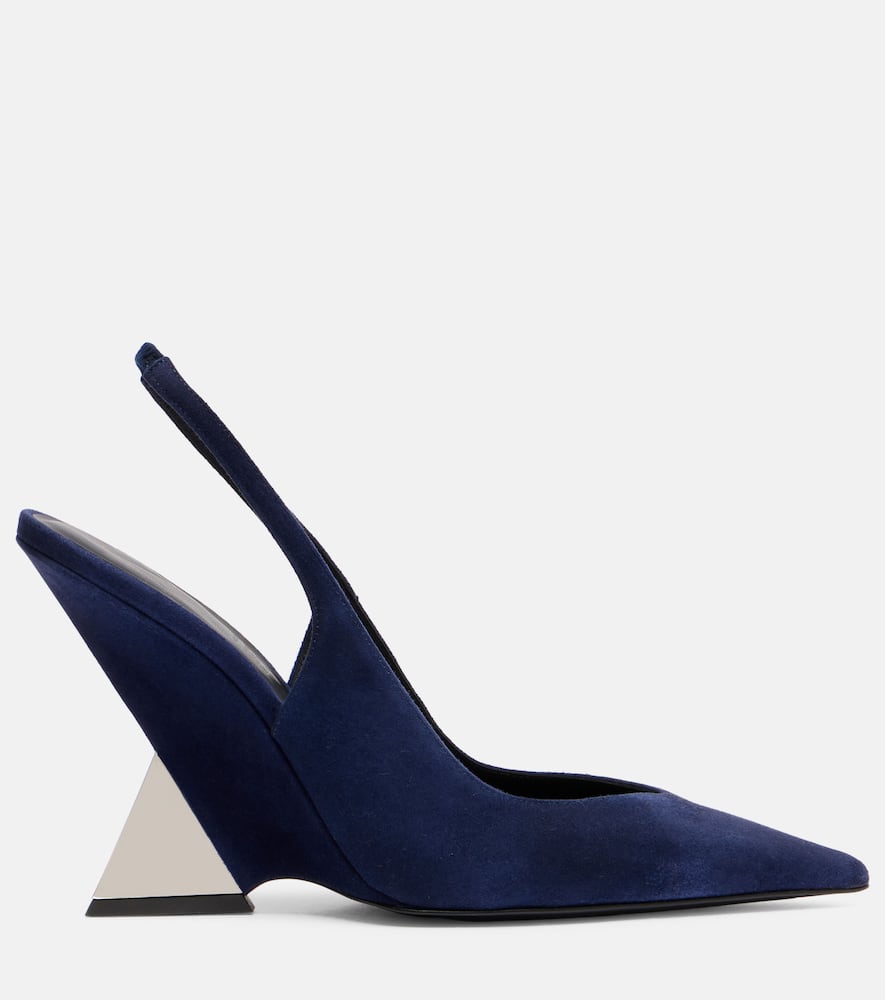 Attico Cheope 105 Suede Slingback Pumps In Blue