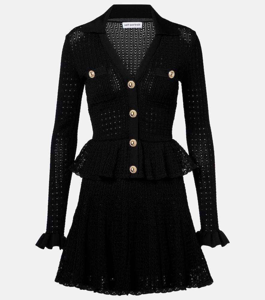 Self-Portrait Pointelle peplum minidress