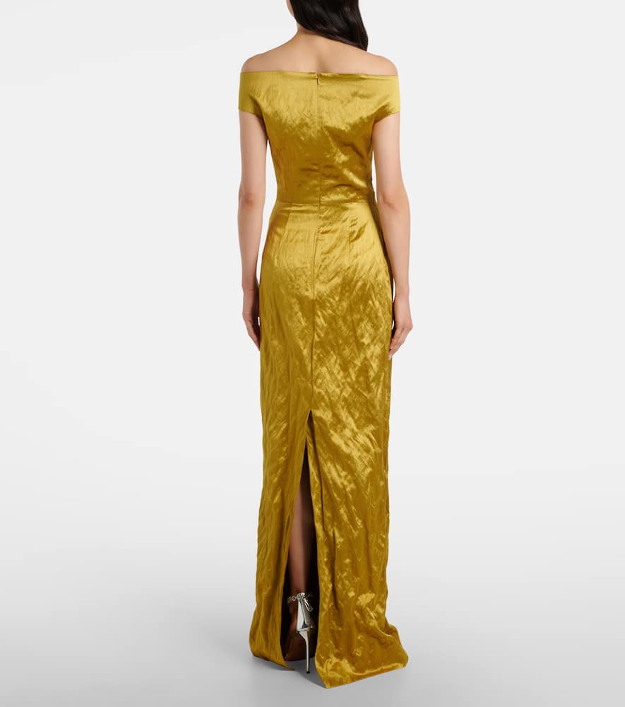 Erdem Embellished Off-shoulder Satin Gown In Yellow
