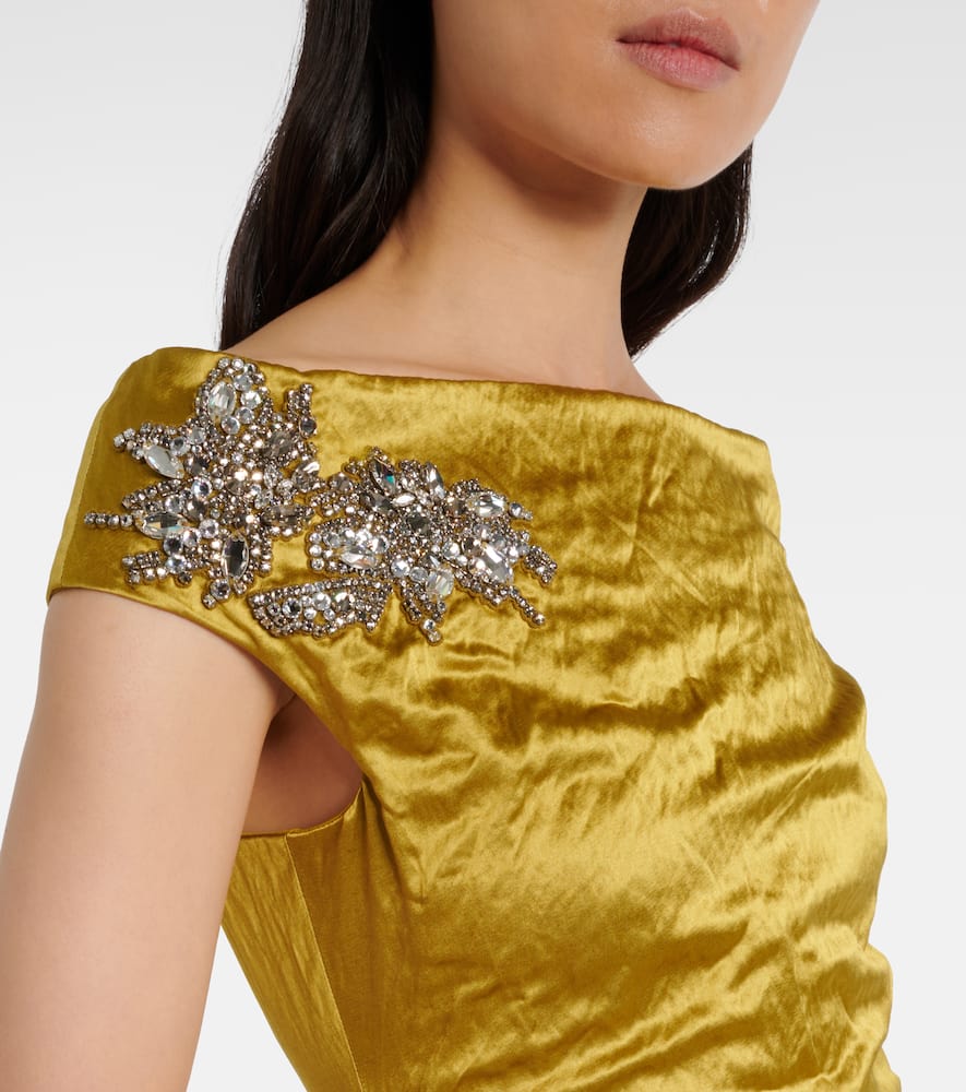 Erdem Embellished Off-shoulder Satin Gown In Yellow