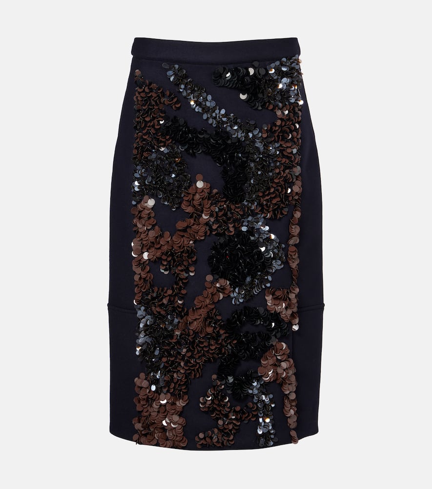 Plan C Sequined Wool-blend Midi Skirt In Black