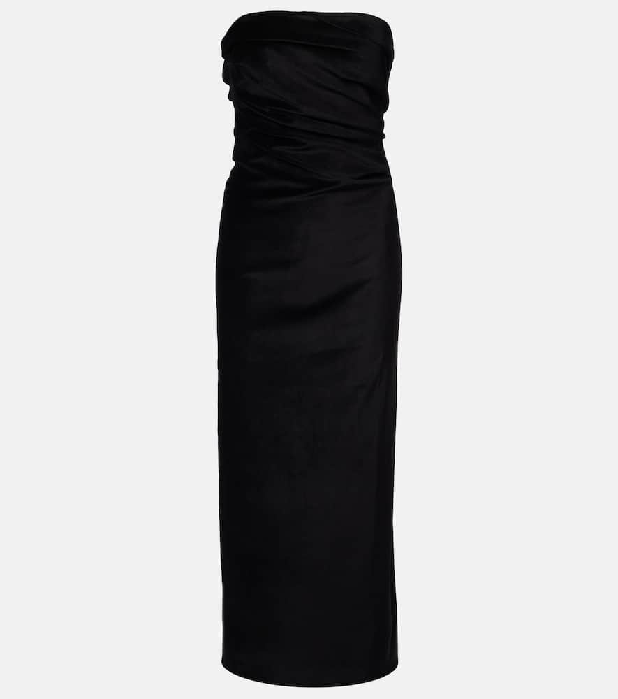 Tove Sabella Strapless Gathered Linen Midi Dress In Black