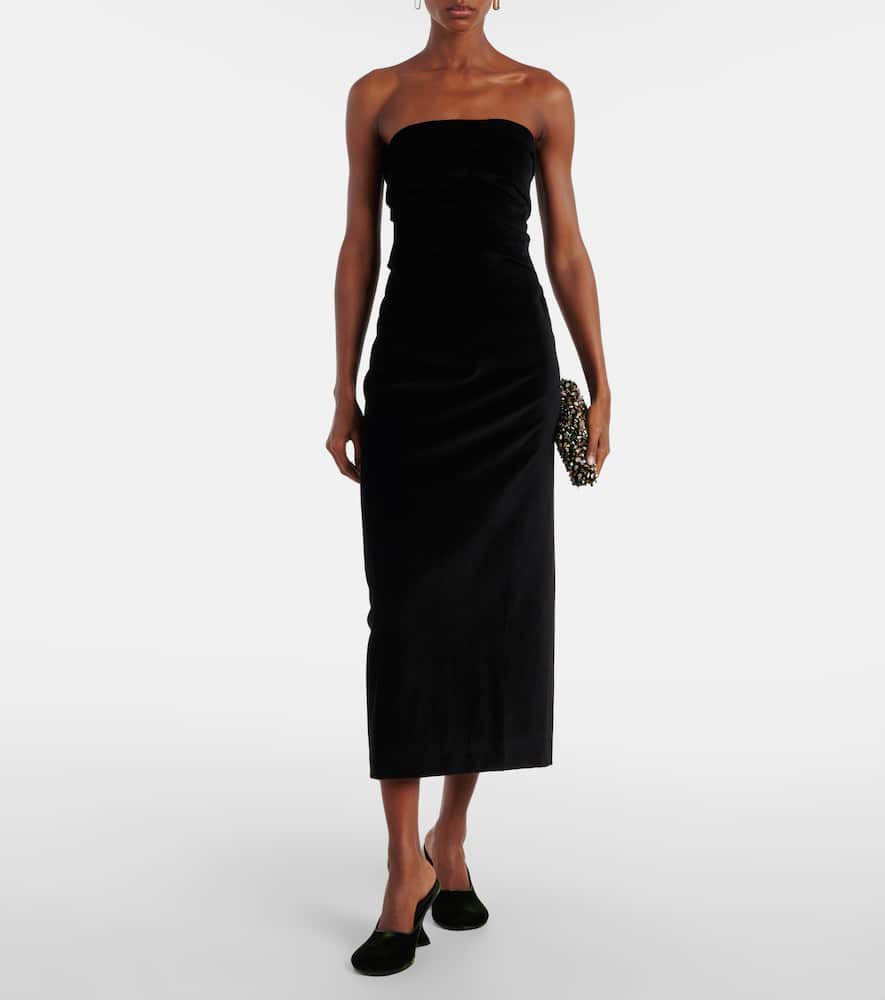 Tove Sabella Strapless Gathered Linen Midi Dress In Black
