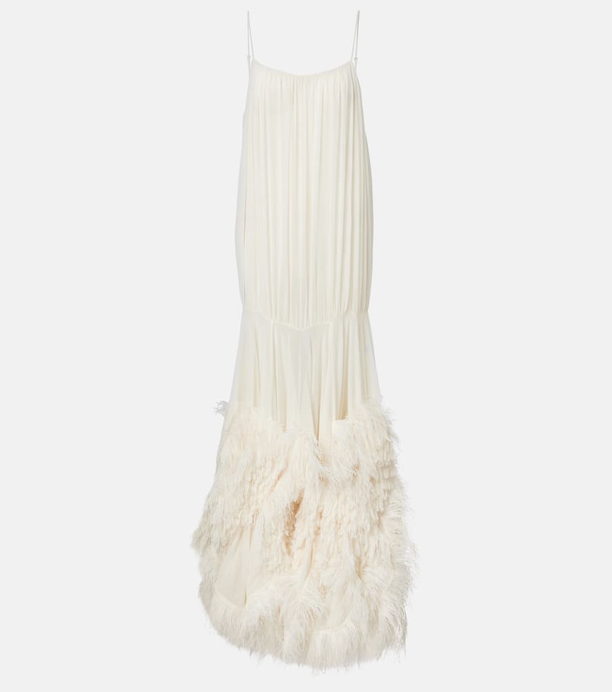 Xu Zhi Feather-trimmed Gathered Gown In White