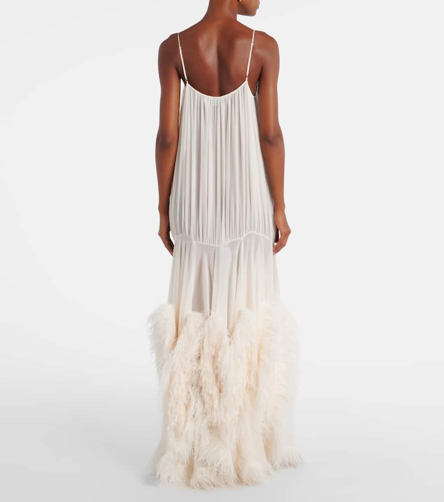 Xu Zhi Feather-trimmed Gathered Gown In White