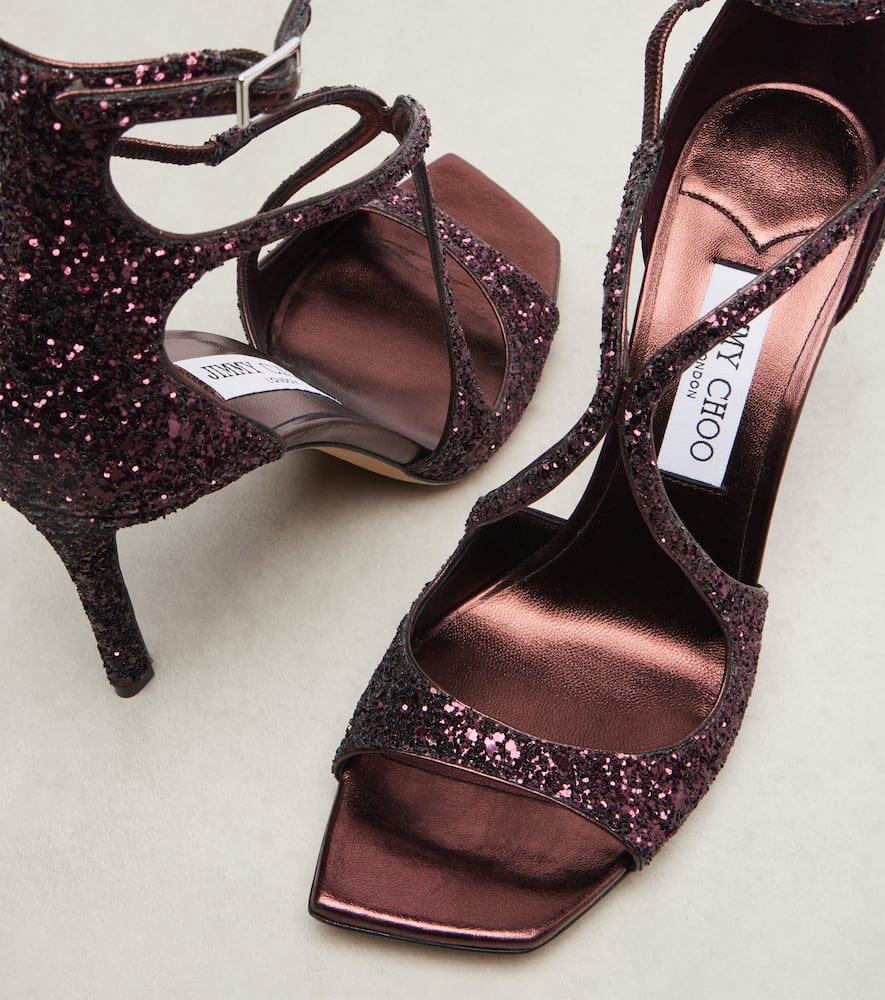 Jimmy Choo Azia 95 Glitter Sandals In Brown