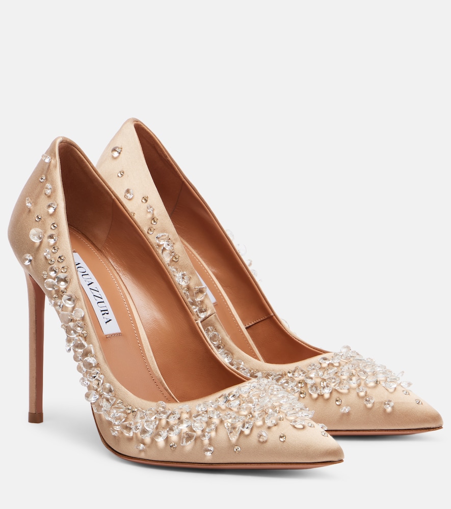 Aquazzura Women's Beige Constellation Embellished Satin Pumps UK Size 7 - Mytheresa