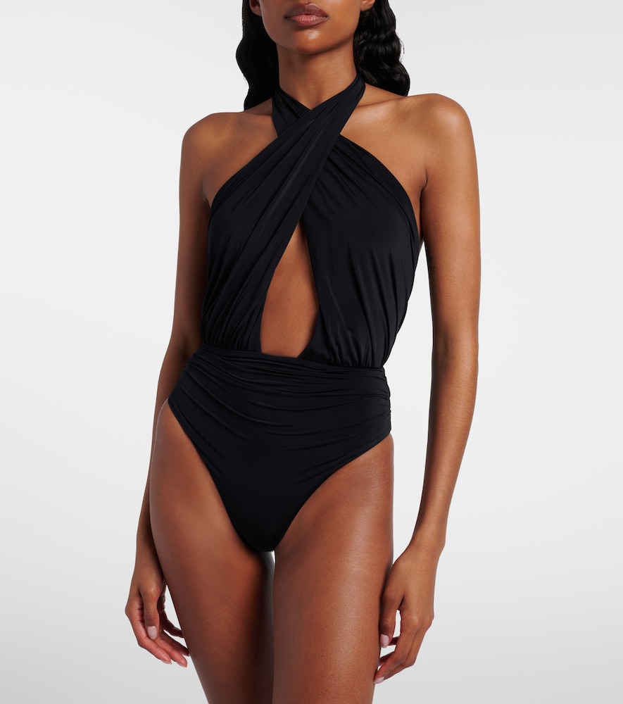 Balmain Cutout draped swimsuit