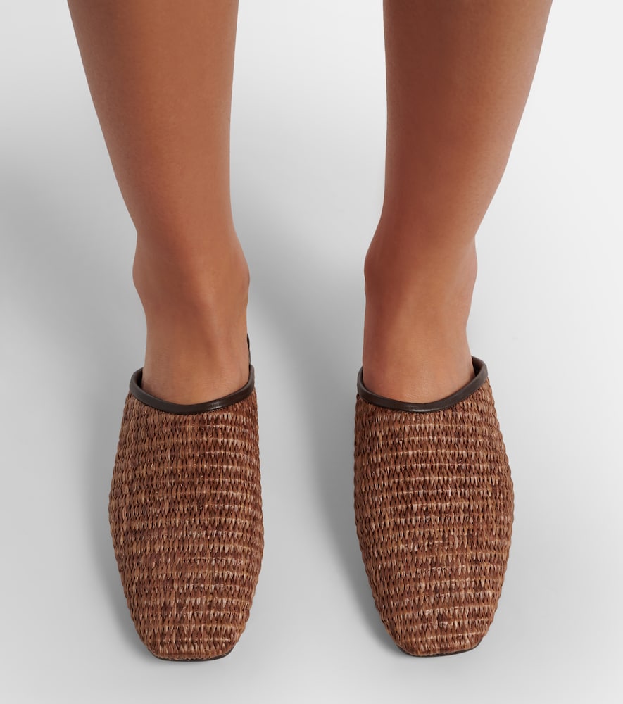 Brunello Cucinelli Leather-trimmed raffia mules