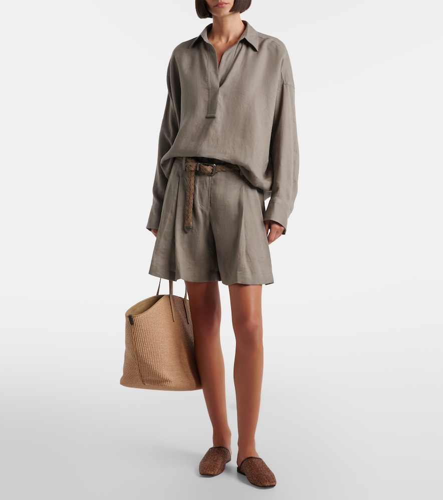 Leather-Trimmed Raffia Mules