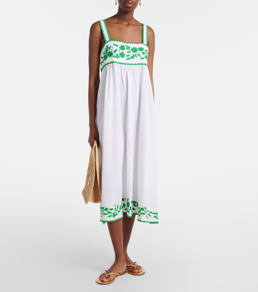 Juliet Dunn Embroidered cotton and linen midi dress