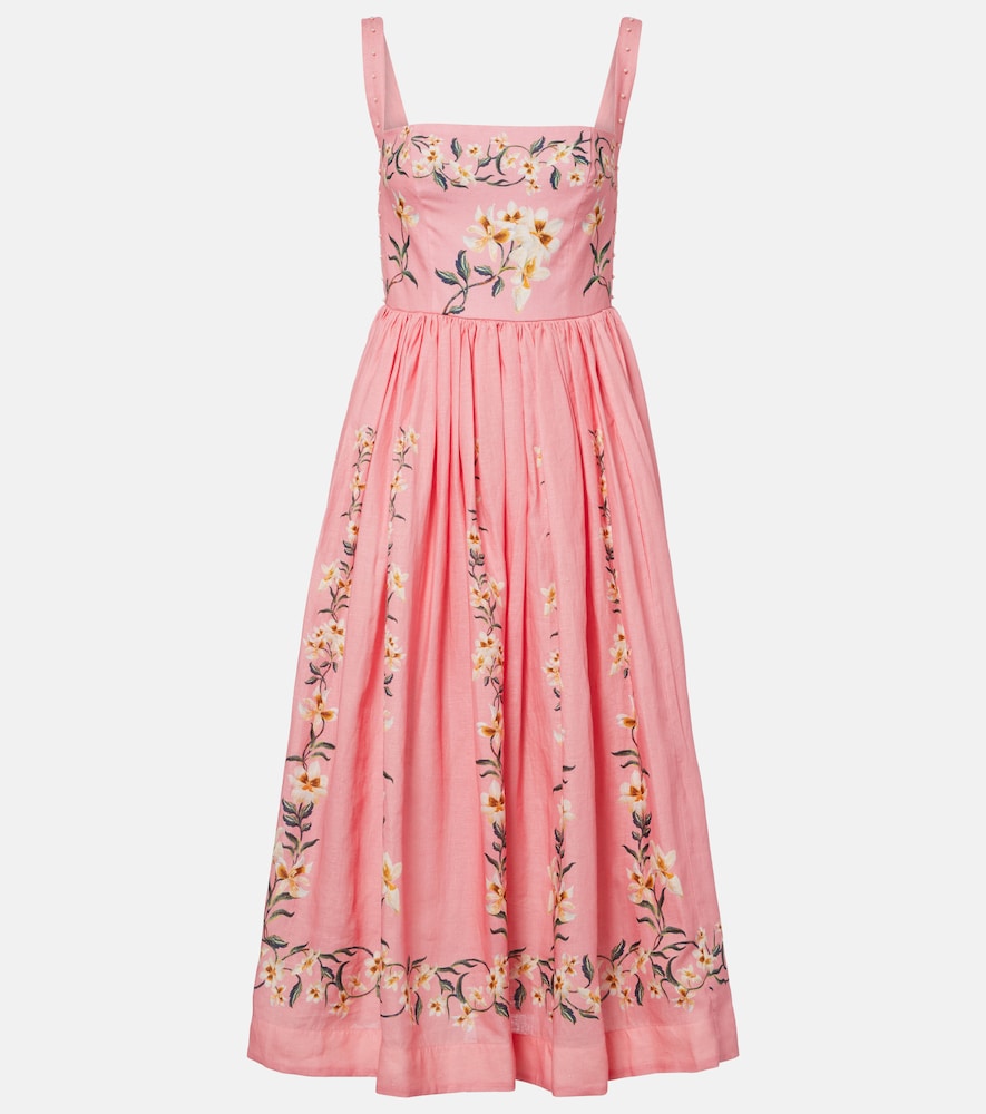 Agua by Agua Bendita Mielero Promesa floral linen midi dress