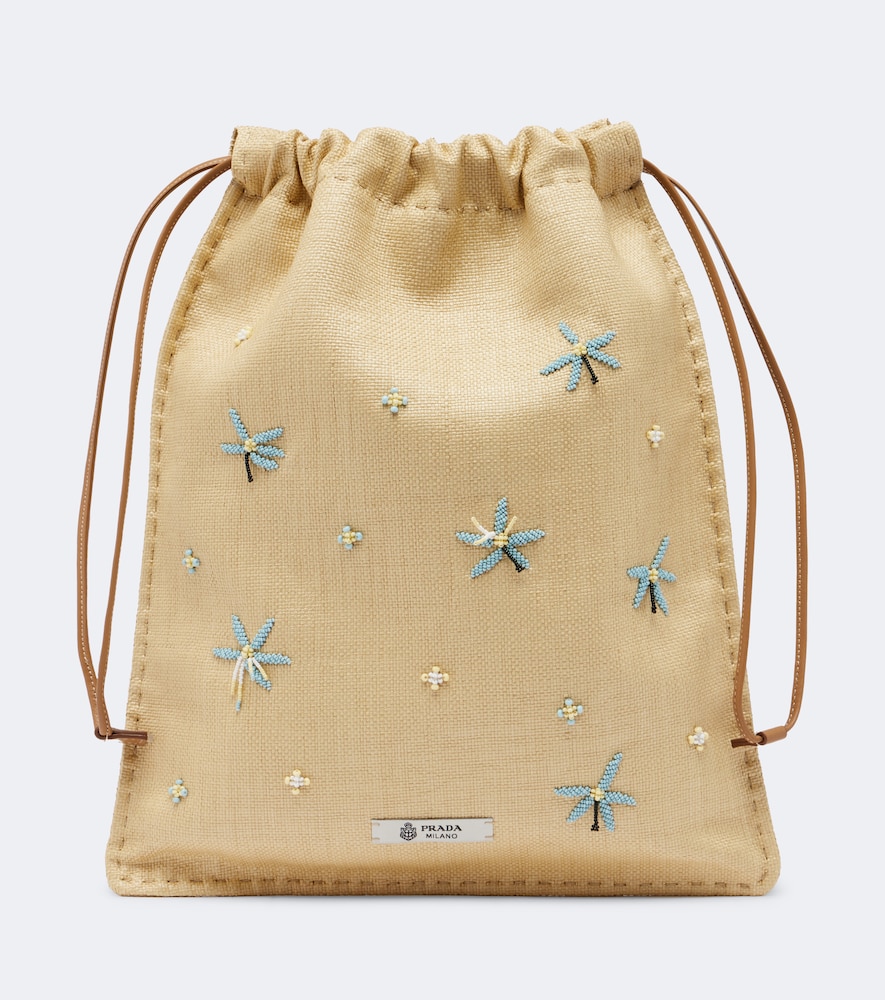 Prada Wish Beaded Canvas Pouch In Beige