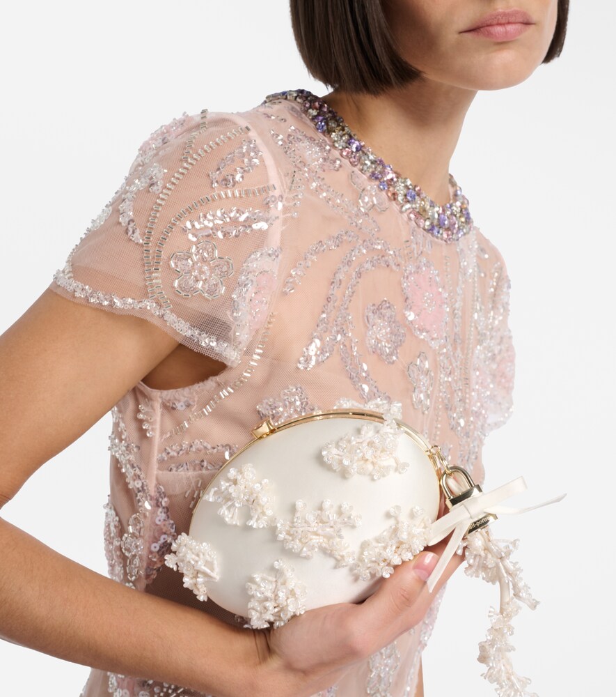 Self-Portrait Oval Small embellished satin clutch