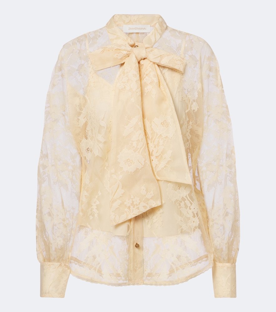 Zimmermann Valiant Tie-neck Lace Blouse In Beige