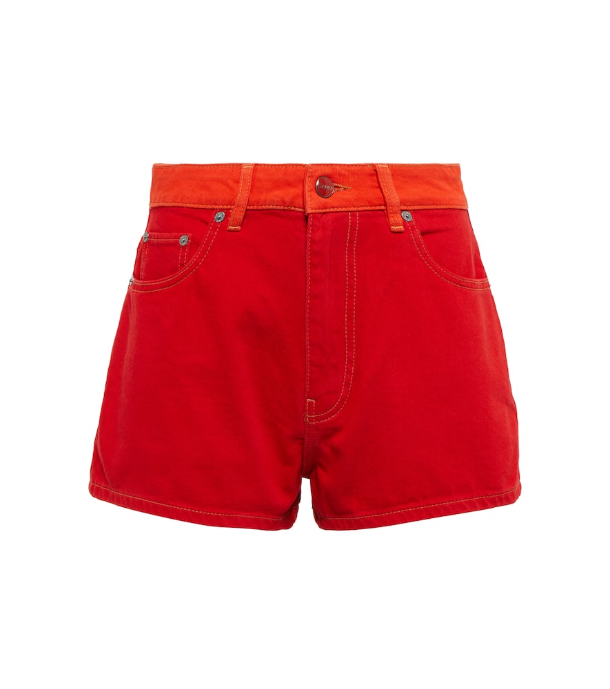 Ganni Cutline High Waist Overdyed Denim Short In Flame Scarlet