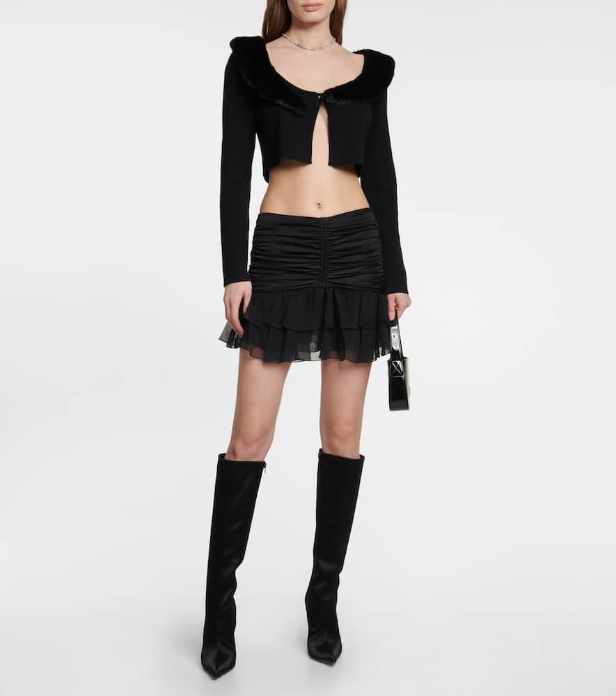 Shop Blumarine Ruffle-trimmed Pleated Miniskirt In Nero