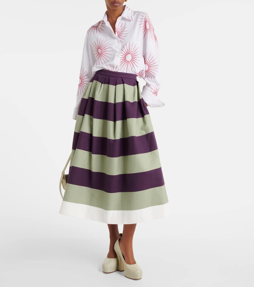 Dries Van Noten Striped Cotton Midi Skirt In Multicoloured