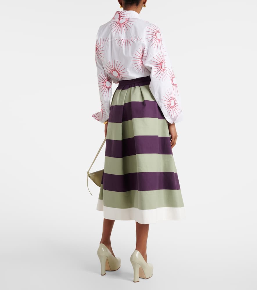 Dries Van Noten Striped Cotton Midi Skirt In Multicoloured