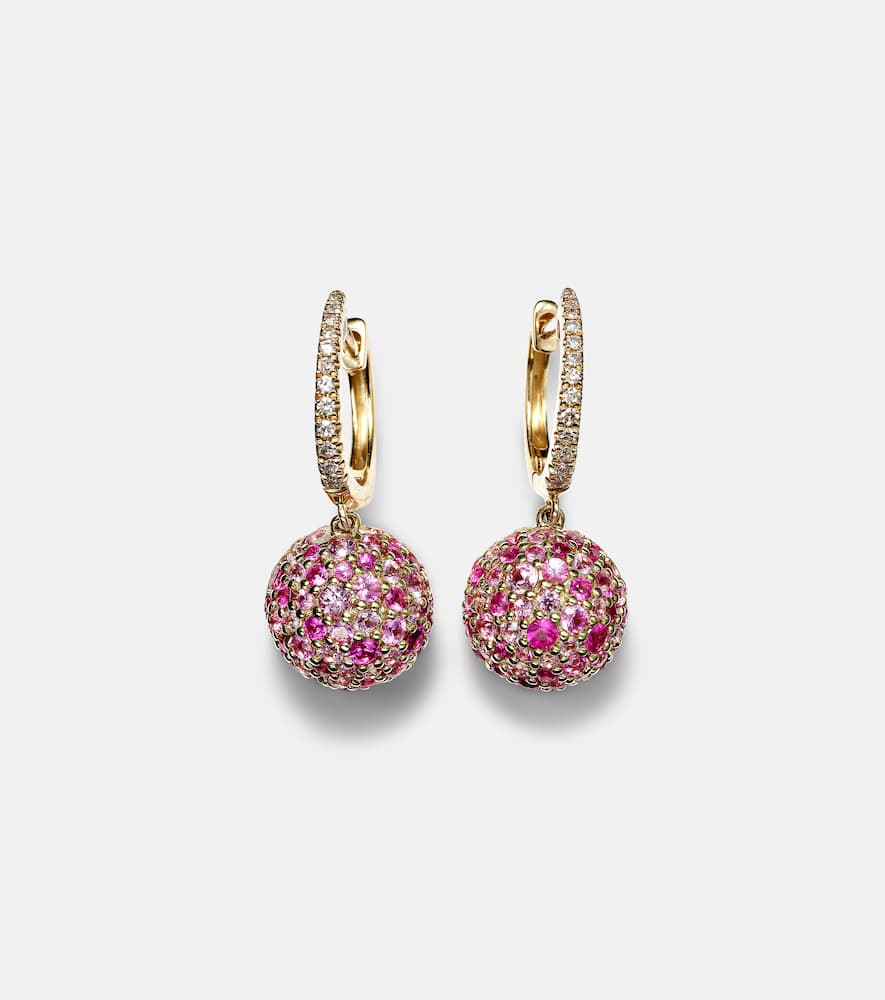 Roxanne First Bauble 14kt gold hoop earrings with diamonds and sapphires