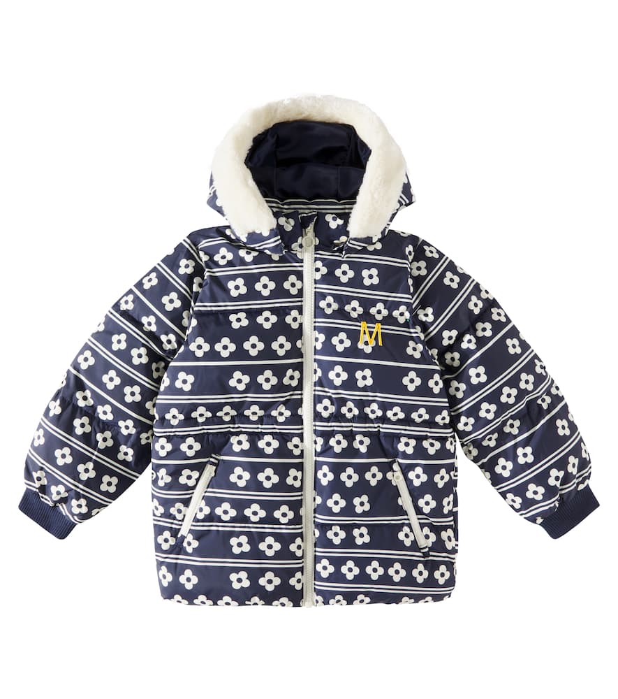 Mini Rodini Flowers faux fur-trimmed puffer jacket
