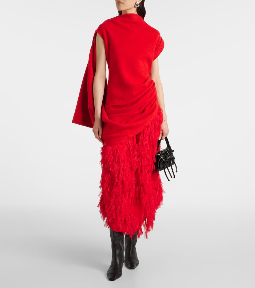 Xu Zhi Draped Chiffon Midi Skirt In Red