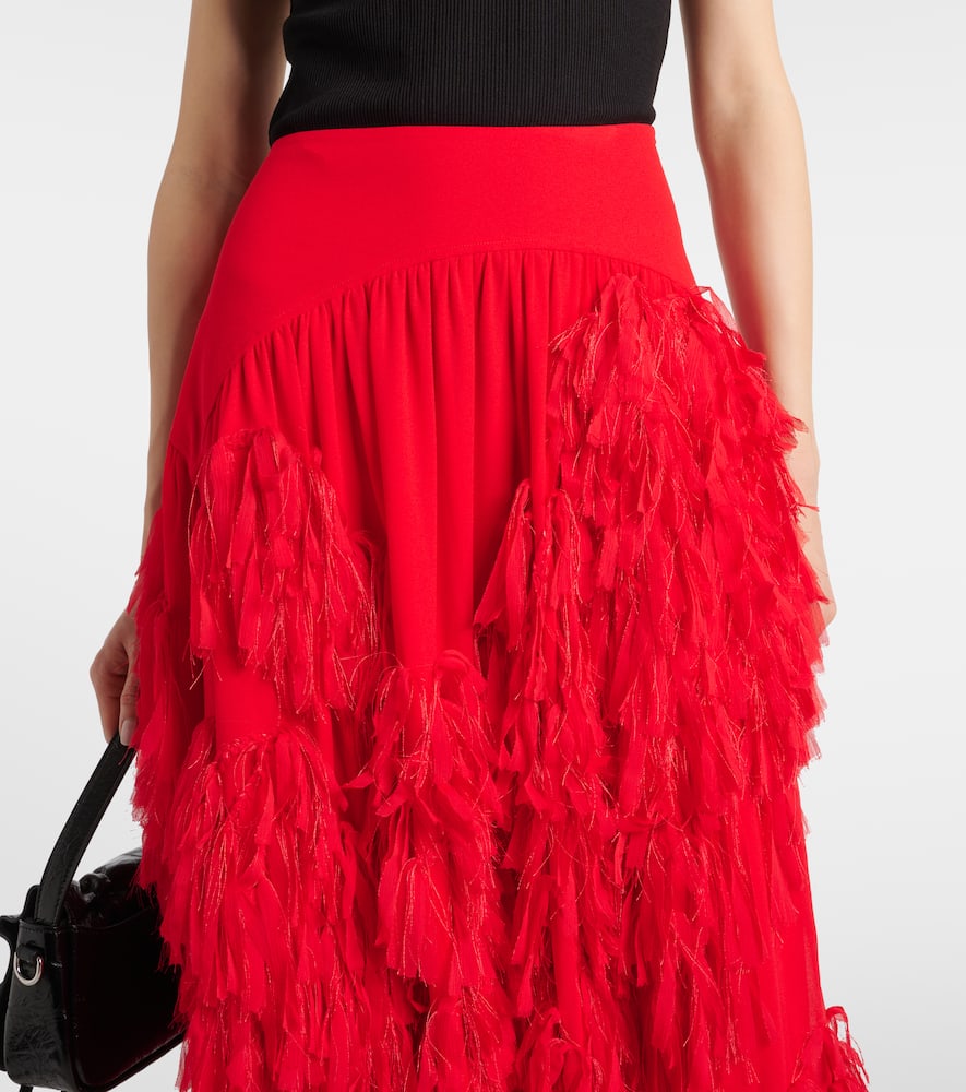 Xu Zhi Draped Chiffon Midi Skirt In Red