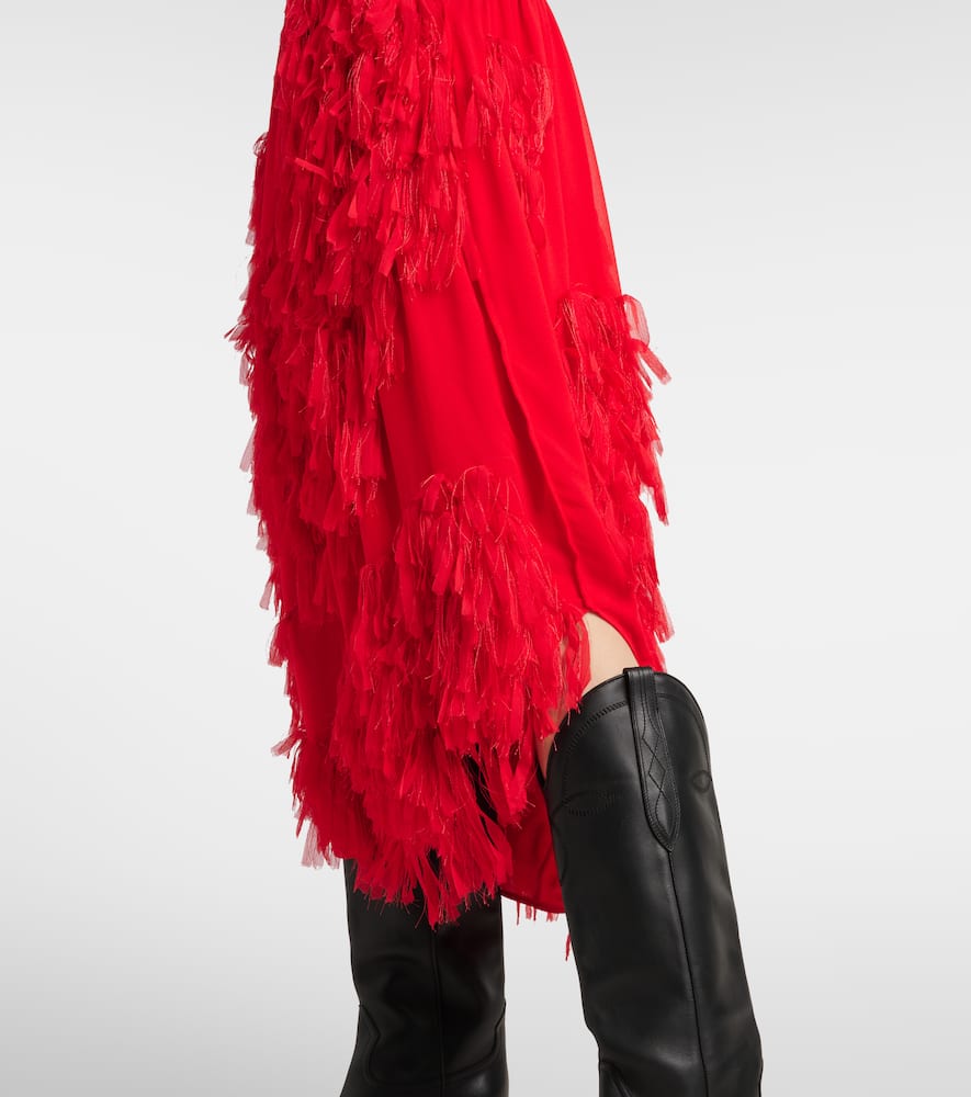 Xu Zhi Draped Chiffon Midi Skirt In Red