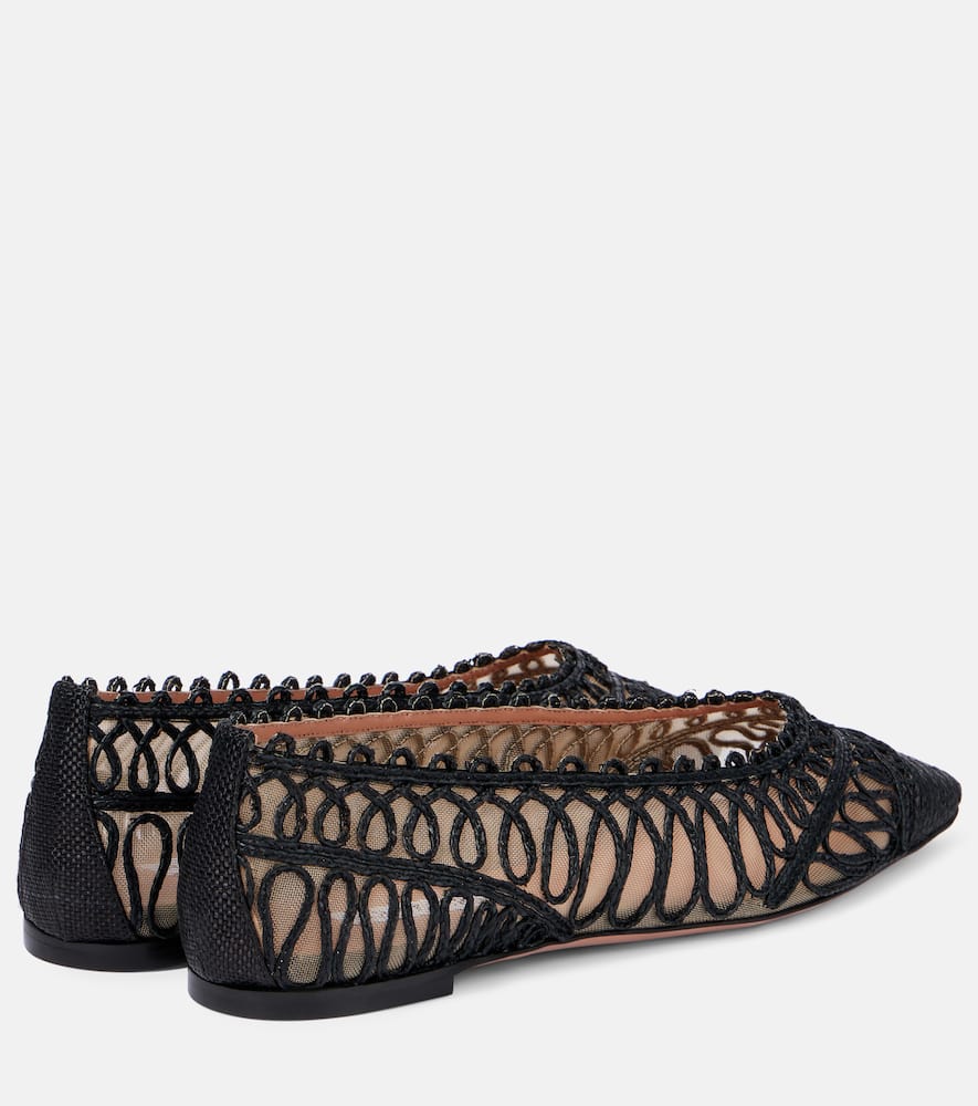 AQUAZZURA KAHLO RAFFIA AND MESH BALLET FLATS