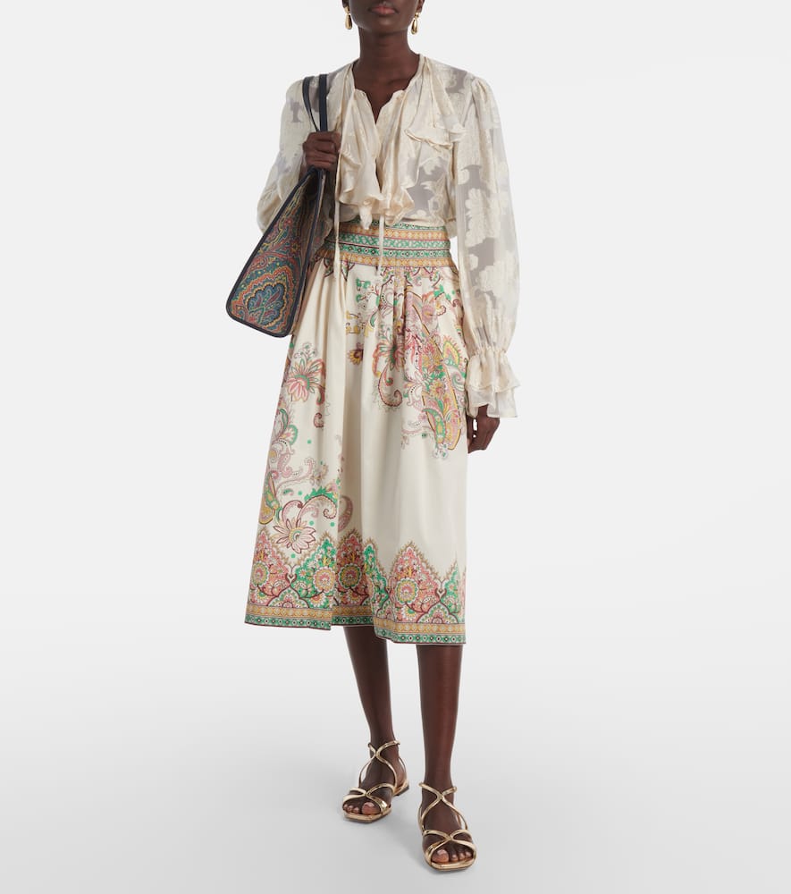Shop Etro Paisley Printed Cotton Poplin Midi Skirt In Multicoloured
