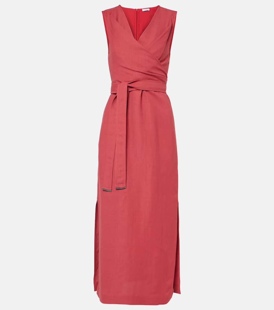 Brunello Cucinelli Gathered Midi Dress In Red