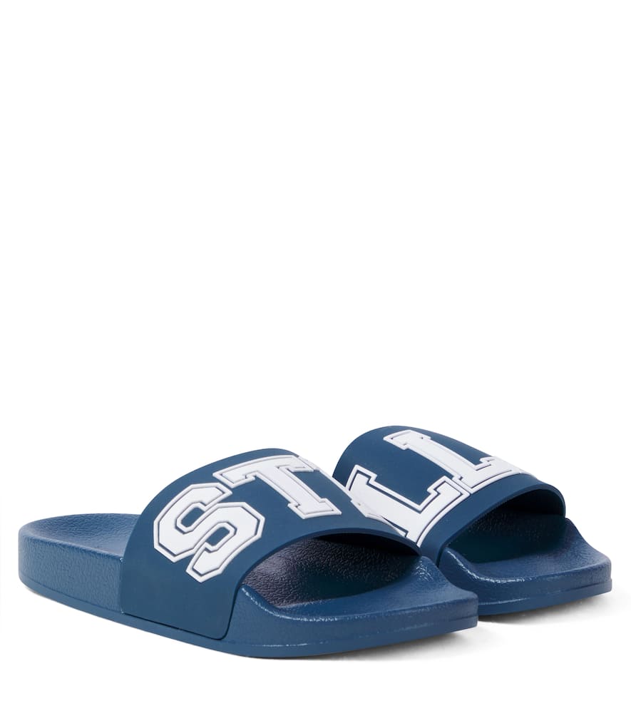 Stella Mccartney Kids' Faux Leather Slides In Blue