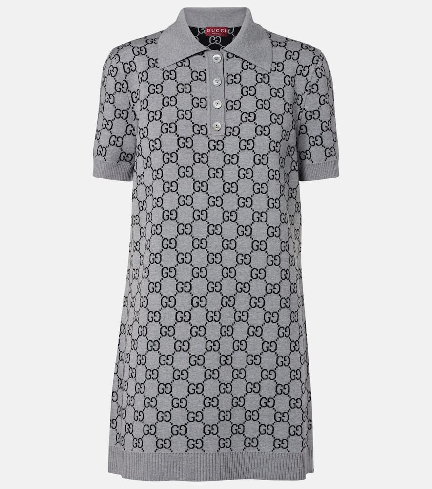 Gucci Grey And Blue Wool Mini Dress In Multi