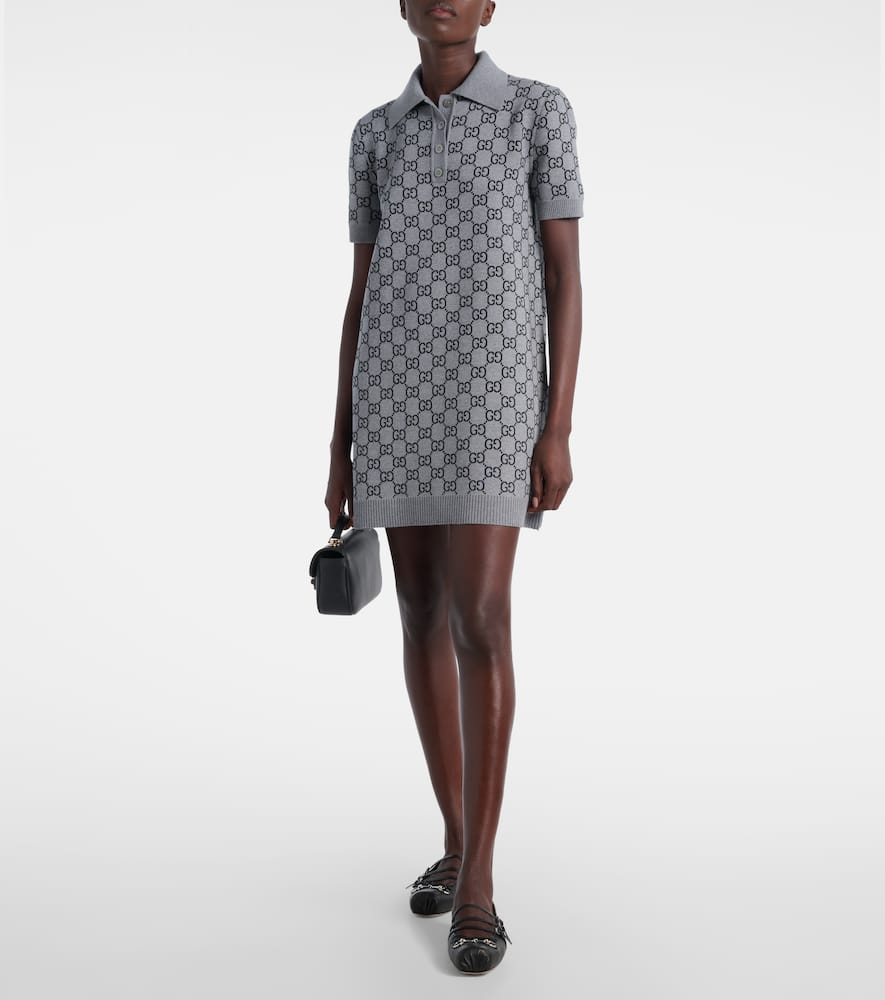 Gucci Grey And Blue Wool Mini Dress In Multi