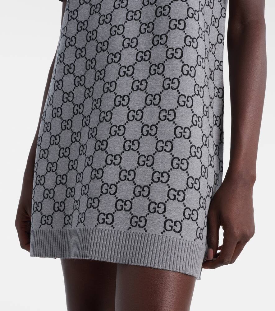 Gucci Grey And Blue Wool Mini Dress In Multi