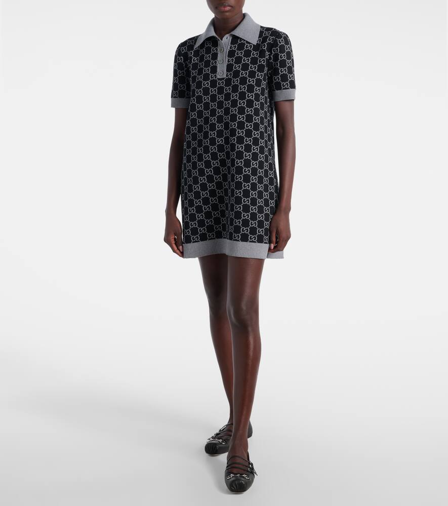Gucci Grey And Blue Wool Mini Dress In Multi